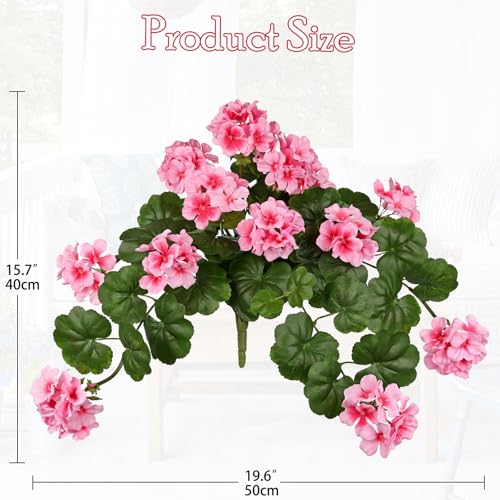 Briful Realistic Silk Geraniums Flowers for Outdoor & Indoor Decor, 19.6” Wide Lush Artificial Geranium Bouquet for Home Door Patio Decor, 15.7'' High Farmhouse Trailing Hanging & Tabletop Decor, Pink - color: Pink