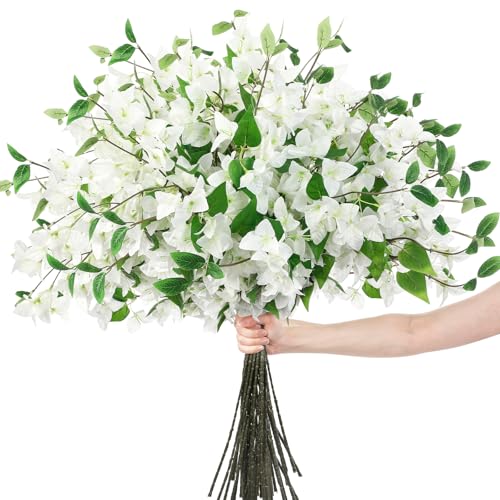 30 Pcs Artificial Faux Bougainvillea Fake Flower Silk Bougainvillea Branches UV Resistant Outdoor Indoor Decoration for Wedding Home Centerpieces Outside Decor (White) - color: White