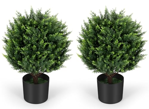 21''T Artificial Cedar Topiary Ball Tree 2 Pack, Outdoors Artificial Shrubs Fake Plants Uv Rated Potted Plants for Outdoor, Indoor, Front Door, Office Decor. - size: Artificial Ball Tree