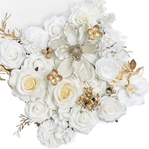 TINGE TIME Roses Artificial Flowers White Faux Flowers Bulk for DIY Bridal Wedding Bouquets Baby Shower Centerpiece Table Home Decorations（Brilliant White） - color: Brilliant White
