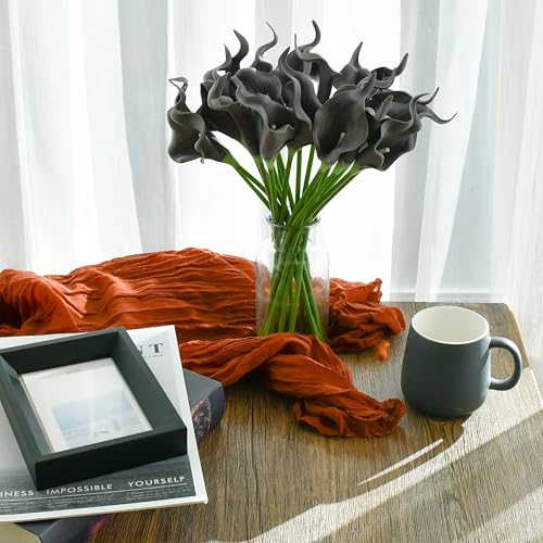 Mandy's 20pcs Dark Grey Calla Lily Artificial Flowers | 13.5 Inch PU Realistic Bouquet for Vase Elegant Home Decor Centerpiece Wedding Bridal Bouquet Table Decoration - color: Dark Grey