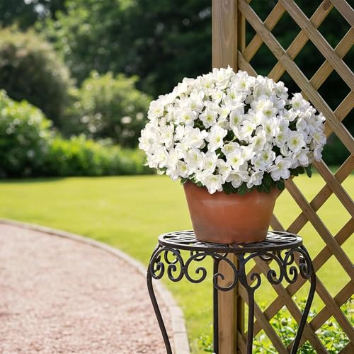 16 Bundles Artificial Flowers for Front Door, Fake Silk Azalea Bouquet Silk Flowers for Outside UV Resistant Realistic Faux Plants for Planter Farmhouse Patio Garden Walkways Home Decor (White) - color: White