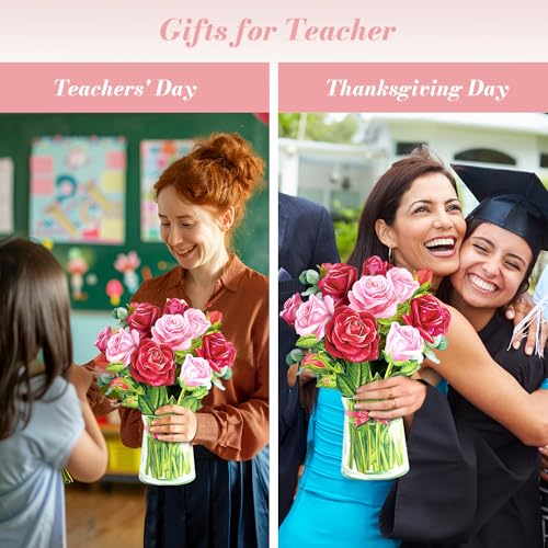 Airpark 3D Pop Up Paper Flowers Bouquet Card 12’‘ with Note & Envelope, Birthday Gifts, Anniversaries, Get Well, Thank You, Greeting Cards for Women Mom Wife Friends, Red Rose - style: Roses