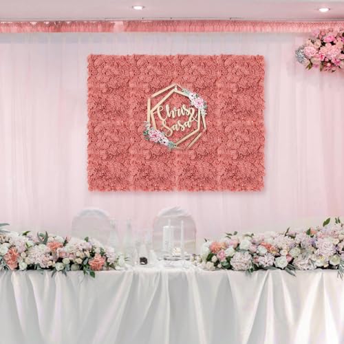 BLOSMON Artificial Flower Wall Panel - Set of 6 Dusty Pink Fake Silk Hydrangea Floral Backdrops (24 x 16 Inch) - Perfect for Wedding Party Baby Shower Decoration - color: Dusty Pink