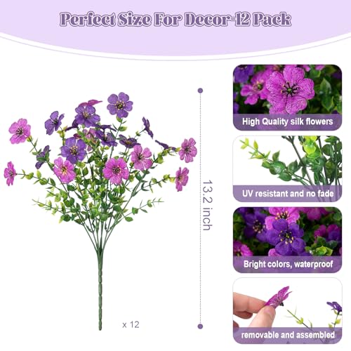 Artificial Fake Mums Flowers for Outdoor Spring Decor, 12 Bundles Faux Flowers Plants Silk Daisy for Planter Pot Colorful UV Resistant Look Real for Front Door Porch Patio Outside Yard(Light Purple) - color: Light Purple