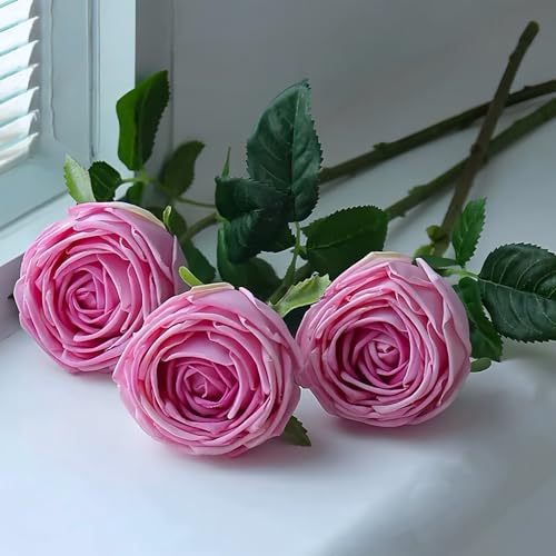 5Pcs Rose Real Touch Silk Flowers - Lifelike Roses Peony | Lifelike Rose roses & peonies with soft latex touch, no watering needed. Perfect for wedding bouquets, home decor & DIY - color: Rose