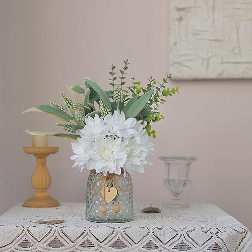 Faux Flowers with Vase,Artificial Silk Flowers in Vase, Fake Plant Eucalyptus and Willow,Flower Arrangement for Home Farmhouse kitchen Dining Table Centerpiece Decorations Coffee Table Decor (White) - color: White