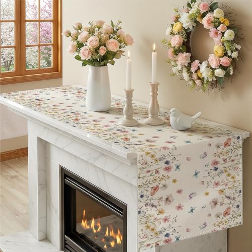 Larponder Summer Colorful Flowers Table Runner, 13x72 Inch | Table Decoration for Seasonal Anniversary Holiday Kitchen Dinning Table Home Party Decor - color: Color Flowers-2, size: 13" x 72" (Rectangular)