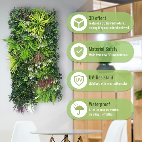 ODTORY Artificial Hedge Grass Wall Panel: 40" x 20" UV-Anti Faux Boxwood Ivy Greenery Backdrop, Fake Green Plant Fence for Indoor & Outdoor Privacy Screen and Home Decor - size: 20"x20" 2P
