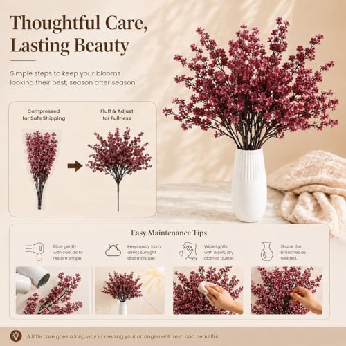 Mandy's 6 Bundles Artificial Mauve Baby’s Breath Flowers | 18.5 Inch Silk Gypsophila European Style Modern Home Decor Centerpiece Neutral Wedding Flower Arrangements - color: Mauve