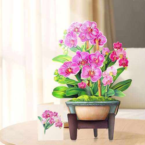 Airpark Pop Up Flower Bouquet Card for Women, 3D Floral Greeting Card with Envelope and Note, Birthday Thank You Thinking of You Get Well Gift for Mom Friend Wife Teacher, Orchid - style: Orchids