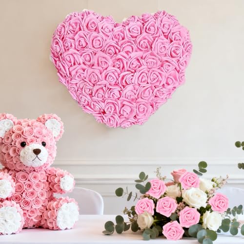 50 PCS Deep Pink Foam Rose Stemless Artificial Flower Head Bulk 2.75in Mini Fake Simulated Eternal Flores Roses Flower for DIY Craft Bridal Bouquets Centerpieces Arrangement Home Decoration - color: Deep Pink
