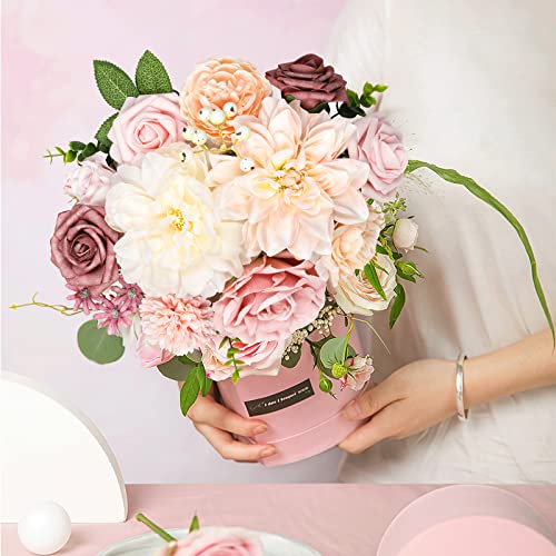 AmyHomie Blush Champagne Artificial Flowers Combo Silk Mix Peony Rose Fake Flowers w/Stem for DIY Wedding Bouquets Centerpieces Arrangements Table Fall Decor Party Bridal Baby Shower Home Decorations - color: Blush Champagne