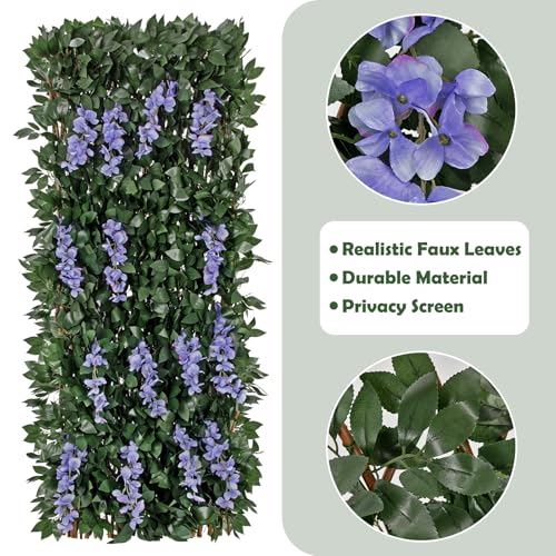 Expandable Faux Fence Privacy Screen with Flowers for Indoor Outdoor Balcony Patio Garden Apartment Decor,Greenery Expandable Stretchable Covers Panel (Purple Wisteria, 1 Pack) - color: Purple Wisteria, size: 1 Pack