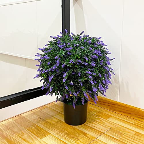 Sunnyglade 21.6” Tall Artificial Lavender Topiary Ball Tree Set of 2 Pack Potted Bushes UV Resistant Potted Plants for Indoor Outdoor Home Garden(Purple) - color: Purple