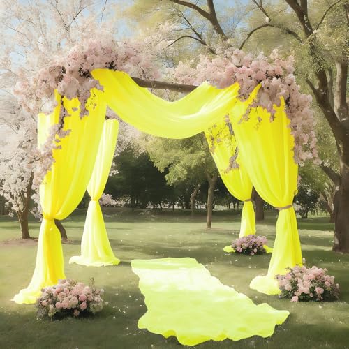 Yellow Wedding Arch Draping Fabric Shimmery Sheer Drapes 31" x 20 ft Extra Long Backdrop Curtains for Wedding Anniversary Party Summer Outdoor Events 4th July Drapery Backgrounds - color: Bright Yellow, size: 240" L x 31" W (1 Panel)
