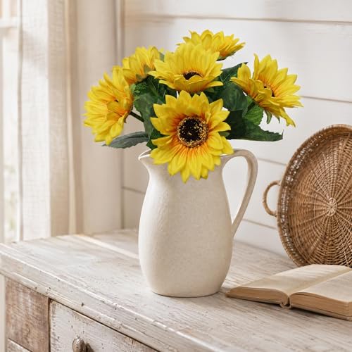 Larksilk 2 Pack 14" Artificial Sunflower Bundle – 6 Stems, Faux Yellow Sunflowers for Vase, Home Décor, Centerpieces, Weddings