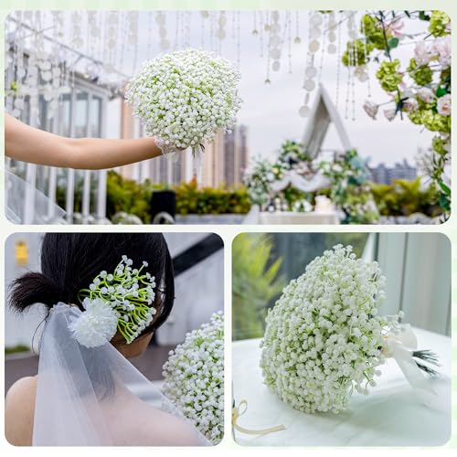 Imncya 120 Pcs Babys Breath Artificial Flowers, Babies Breath Faux Bulk Greenery, Real Touch White Gypsophila Fake Flower for Outdoors, Wedding Bouquets, Party, Home and Garden Decoration
