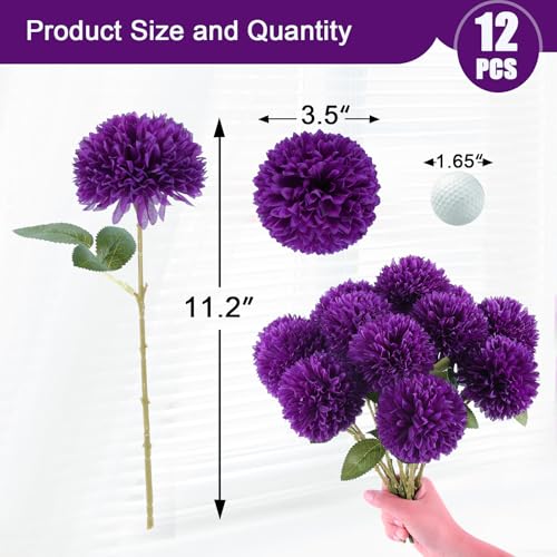 Hananona 12 Pcs Artificial Chrysanthemums Flowers Purple Flowers, Fake Mums Silk Vintage Flower for Home Decor Indoor Floral Arrangement Table Centerpiece (12, Purple) - color: Purple