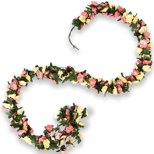 4Pcs Artificial Rose Vines Fake Flowers Garland with Green Leaves Faux Hanging Floral Plants for Home Bedroom Living Room Patio Decor,Christmas Wedding Birthday Party Decoration (Champagne) - color: Champagne, size: 4Pcs-small rose
