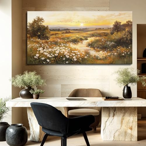 ZUITINGHUA Canvas Wall Art For Living Room Large Wall Decor For Office Bedroom Decorations Sunset Landscape Pictures Daisy Field Painting Artwork Room Wall Mural Aesthetic Home Decor 30x60 In - color: Sunset Daisy Field, size: 60"L x 30"W