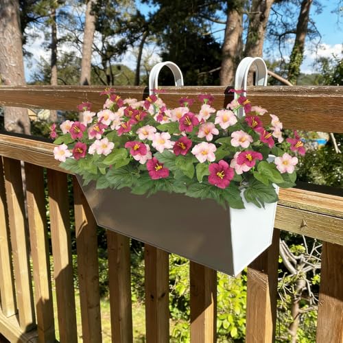 2 Pcs Artificial Flowers for Outdoors Fake Plants Outside Spring Summer Decoration Realistic Silk Morning Glory UV Resistant Faux Flowers for Planter Patio Yard Garden Porch Fuchsia Light Pink - color: Fuchsia, Light Pink