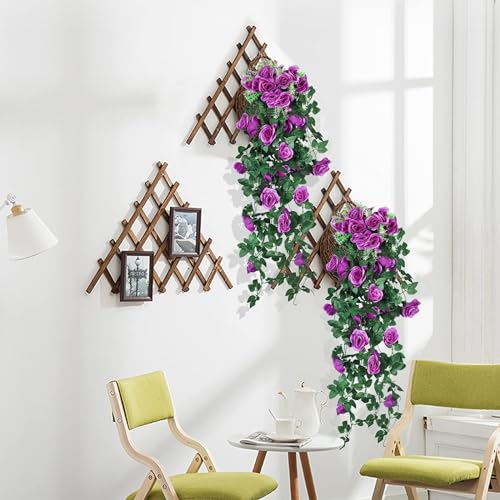 RECUTMS 2PCS Artificial Hanging Rose Flower Plants, 37 Inch Purple Fake Silk Floral Ivy Garlands for Outdoors Home Room Garden Front Porch Wedding Arch Bridal Shower Easter Indoor Party Greenery Decor - color: Purple, size: 4pcs