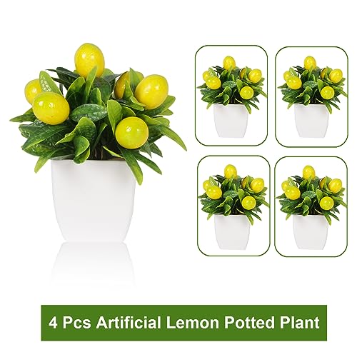 Yoratee 4pcs Artificial Lemon Plants Fake Fruit Potted Plant 6inches Fake Lemons Tree with Small Pot Mini Fake Plant for Indoor Outdoor Home Bathroom Decor - color: Type B
