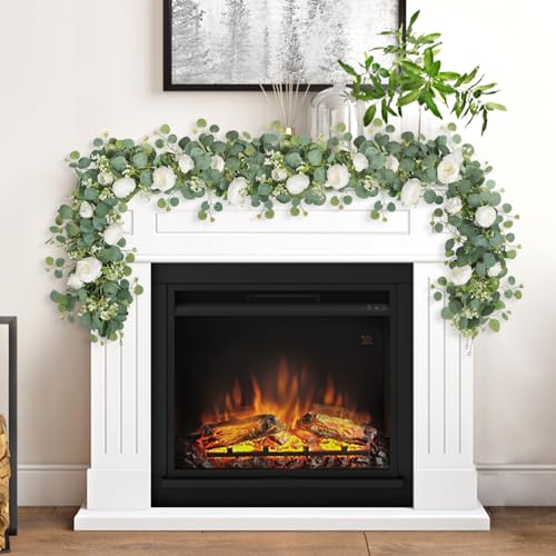 2 Pack 13FT Flower Garland, Artificial Rose Vine Fake Flower Garland Silk Rose Peony Hanging Vine Faux Floral Vine for Wedding Party Arch Table Wall Backdrop Decoration (White) - color: White, size: 2PCS