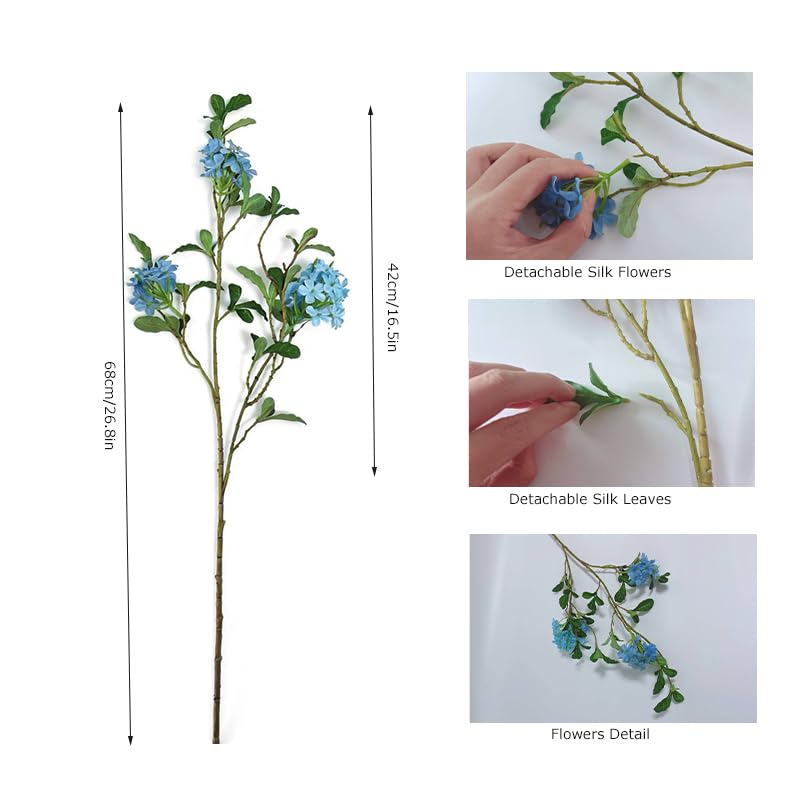 5PCS Faux Flowers for Vase Spring Stems Indoor Decoration – 26.8", Artificial Flower Branches for Vase,Bulk Silk Fake Flowers Stems for Home Kitchen Dining Table Centerpieces (Blue) - color: Blue