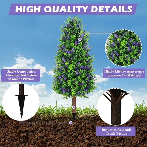 Sunnyglade 2 Packs 27.5" Artificial Lavender Tree, Fake Lavender Shrub Bushes Trees with Spike Faux Topiary Plants Tree for Indoor, Garden, Yard, Porch, Patio Decor - color: Purple