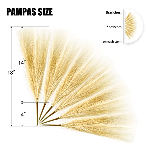 6 PCS Faux Pampas Grass Arrangement - 18"/45cm Artificial Fluffy Pompous Grass Stems for Boho Chic Home and Wedding Decor (Beige Gradient) - color: A3- Beige Gradient