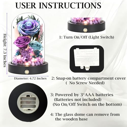 Birthday Gifts for Women Purple Preserved Flowers in Glass Dome Forever Flowers for Delivery Prime, Colorful Forever Roses Anniversary Mothers Day Valentines Day for Her Mom Wife - color: Starry Purple & Blue