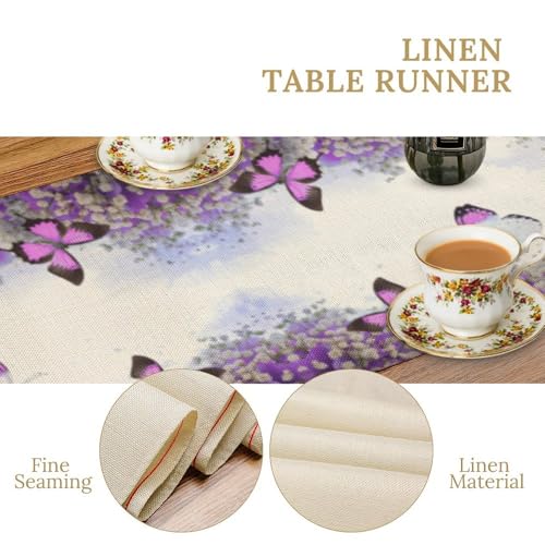 Butterfly Table Runner,Spring Seasonal Garden Theme Purple Floral Table Runner for Holiday Kitchen Living Room Home Party Decor 13x36 Inch - color: Butterfly-11, size: 13x36in
