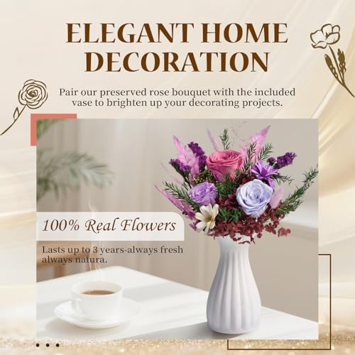 Preserved Roses Eternal Flowers Real Purple Roses that Last 3 Years Home Decor Birthday Gifts for Women Mothers Day Flowers for Wife - color: Purple