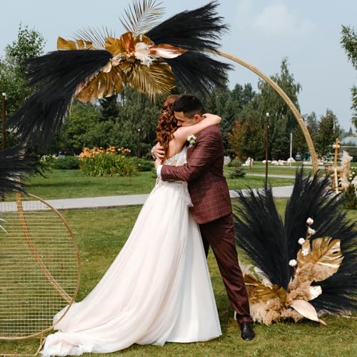 obbsie 35" Faux Pampas Grass Decor, 8pcs Large Tall Fluffy Artificial Pompous Grass Branches Floral Fake Pompas Grass Bulrush Floor Vase Filler Flower Arrangement for Home Wedding Boho Decor Black - color: Black, size: 8 PCS