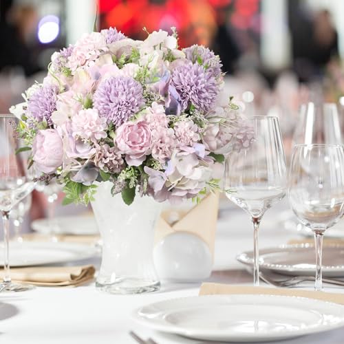Tigeen Artificial Flowers Artificial Peonies Silk Flowers Faux Peony Fake Peony Silk Hydrangea Bouquet for Wedding Table Centerpiece Floral Vase Decor(Light Purple,12 Bundles) - color: Light Purple