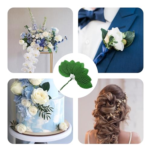 pson 200PCS 10cm Artificial Silk Leaves with Wired Stems for Crafts, Bouquet Wreaths, Wedding Decor, Party Decorations(Green) - color: Green