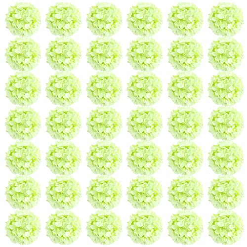 Auihiay 64 PCS Full Hydrangea Flowers, Silk Hydrangea Artificial Flowers Heads with Stems, Artificial Flowers for Wedding, Garden, Baby Shower, Party, Outdoor Indoor Decoration (Light Green) - color: Light Green