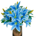 ATFL Artificial Lilies Flowers,9 Pcs Faux Lily Flowers,16''Tiger Lily Branches with 2 Full Blooms and 1 Bud,Faux Fake Lilies Plants for Wedding Bouquet Floral Arrangements (9, Blue) - color: Blue