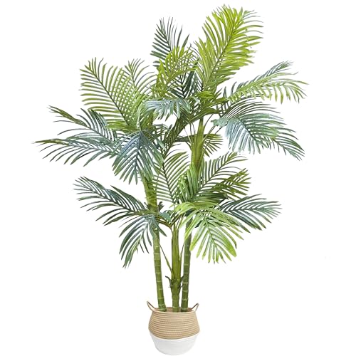 Warmplants Artificial Palm Tree, 6ft Golden Cane Fake Palm Plant with Basket, Large Phoenix Palm UV Resistant Faux Plants for Indoor Outdoor Home Garden Patio Office Décor - color: Palm, size: 6ft