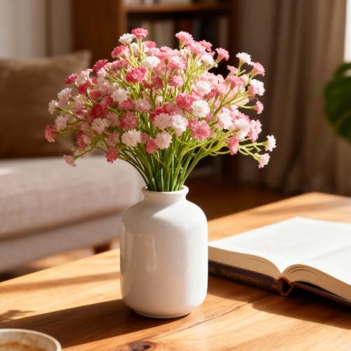 6 Pcs Babys Breath Artificial Flowers, Fake Babys Breath Flowers for Wedding Floral Arrangement Party Decor, Pink - color: Pink