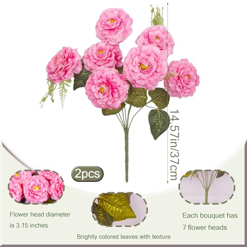 2 Pcs Artificial Flowers Zinnias Silk Flowers with Stems Zinnia Elegans Artificial Flowers for Outdoors Floral Arrangements Table Centerpieces Wedding Party Home Spring Summer Decor Pink - color: Pink