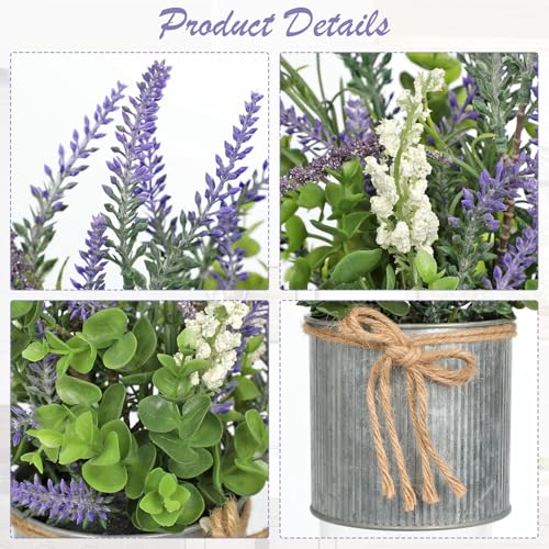 DILATATA Rustic Lavender Flowers Artificial Lavender Decor Fake Lavender Plant in Metal Pot Faux Plants in Pots for Home Bathroom Table Centerpieces Wedding Decor Potted Lavender Flower Purple Decor - size: 13" G.P