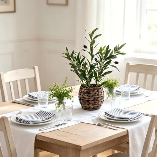17.7" Small Boho Artificial Olive Plant, Faux Greenery in Brown Handwoven Rattan Basket, Ideal for Office Desk Kitchen Shelf Home Decor - color: Olive