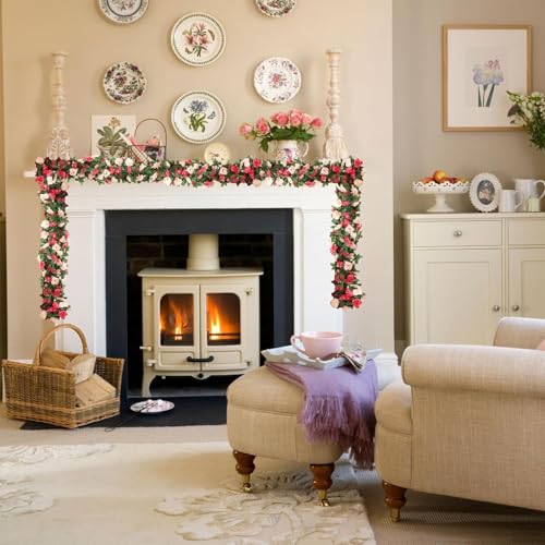 3PCS Artificial Flowers Spring Flower Garland 23.7FT Artificial Rose Vine Hanging Decoration for Wedding Wall Arch Party Backdrop (Pink) - color: Pink