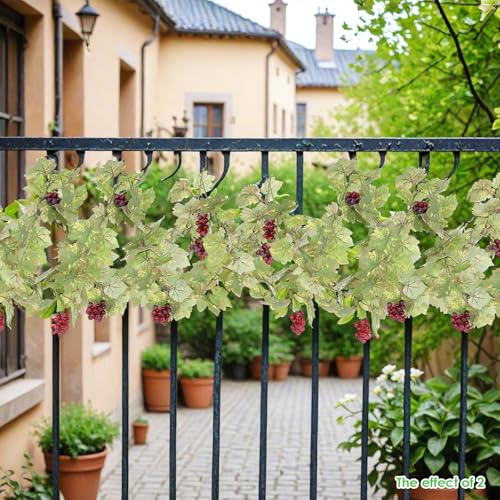 Artificial Grape Vine Leaf Garland Plant with 5 Strings Grapes, 6.5ft Artificial Fake Grape Vines Fake Greenery for Wedding Party Home Indoor Outdoors Decoration (2, Summer Leaf Garland) - color: Summer Grape Leaf Garland