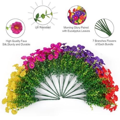 Ouddy Decor 48 Bundles Artificial Flowers for Outdoors UV Resistant Fake Plastic Plants Faux Boston Fern Greenery Stems for Spring Summer Indoor Garden Patio Window Box Kitchen Home Decor, Mixedcolor