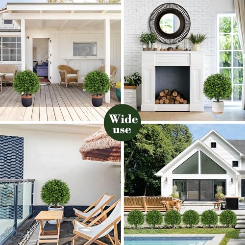 Chillchard Artificial Boxwood Topiary Outdoor Plants with Spike, 2 Pack Faux Bushes UV Resistant Fake Shrubs for Front Porch Décor - color: Boxwood - 2pack - a