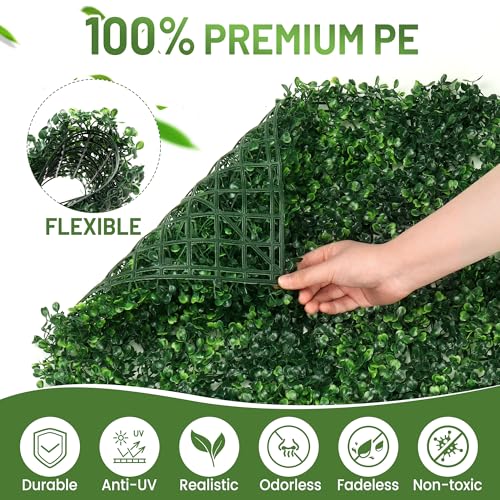 12Pcs 10” x 10” Grass Wall Panels, Artificial Greenery Backdrop Boxwood Panels with 50 Zip Ties, Anti-UV Fake Grass Decor for Indoor Outdoor Privacy Wall Garden Party (Green-12P) - color: Green-12P